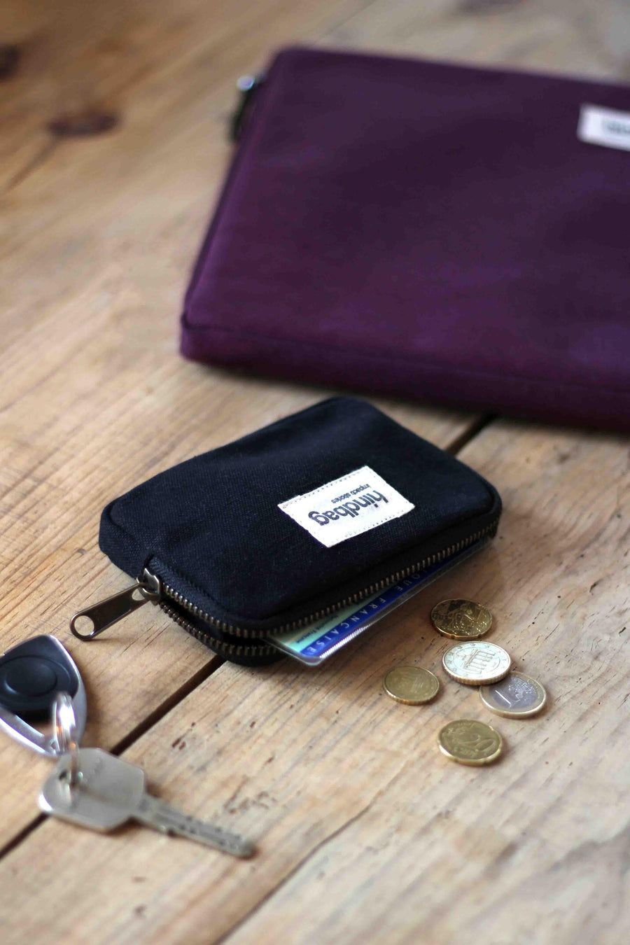Porte-monnaie en coton bio | noir "lili noir", Hindbag, photo 3