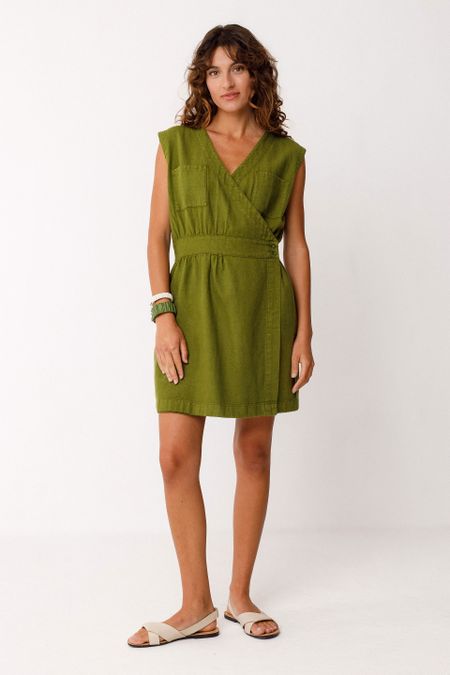 Robe en lin et coton bio | vert "vestido maddi - dark green" - SKFK