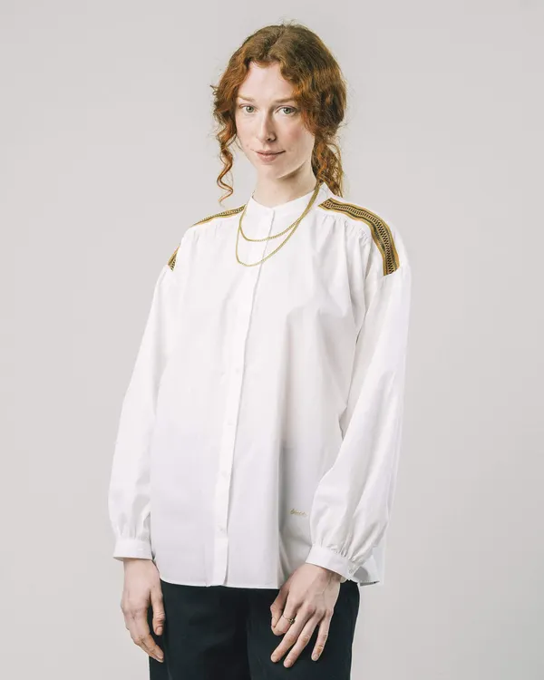 Blouse blanche en coton biologique - ribbon boho offwhite, Brava Fabrics