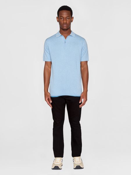 Polo en coton bio et en laine | bleu "regular double layer knitted polo dusk blue", Knowledge Cotton Apparel, photo 4