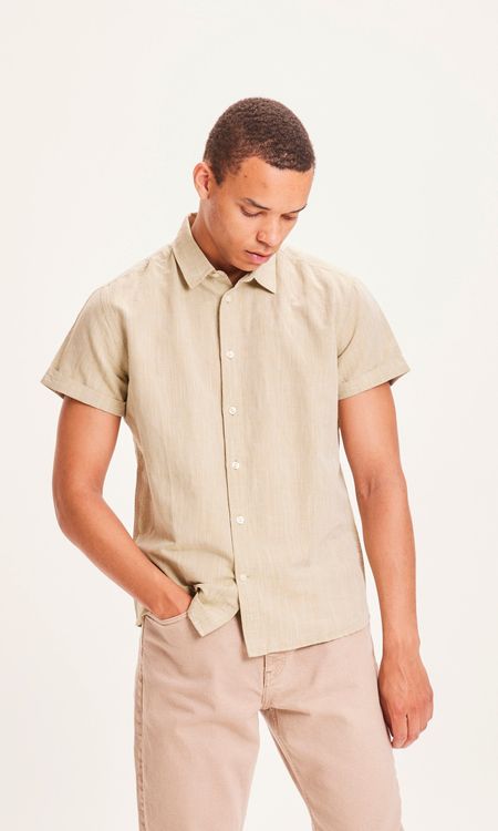 Chemise vert clair à manches courtes en coton et lin bio - larch sage