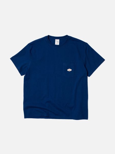 T-shirt à poche bleu en coton bio - leffe pocket tee french bue, Nudie Jeans, photo 2