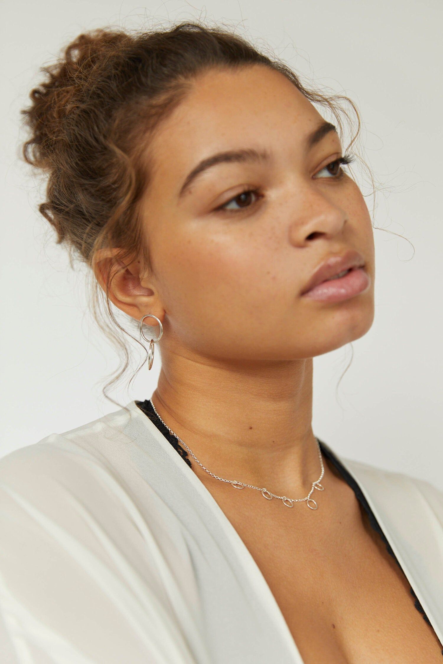 Boucles d'oreilles en argent recyclé - double linked stud, Wild fawn, photo 2