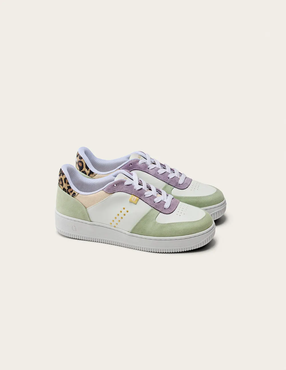 Baskets basse en cuir certifié lwg | multicolore "baskets basses maxence - vert-lilas-beige", Odaje ex M.Moustache, photo 1