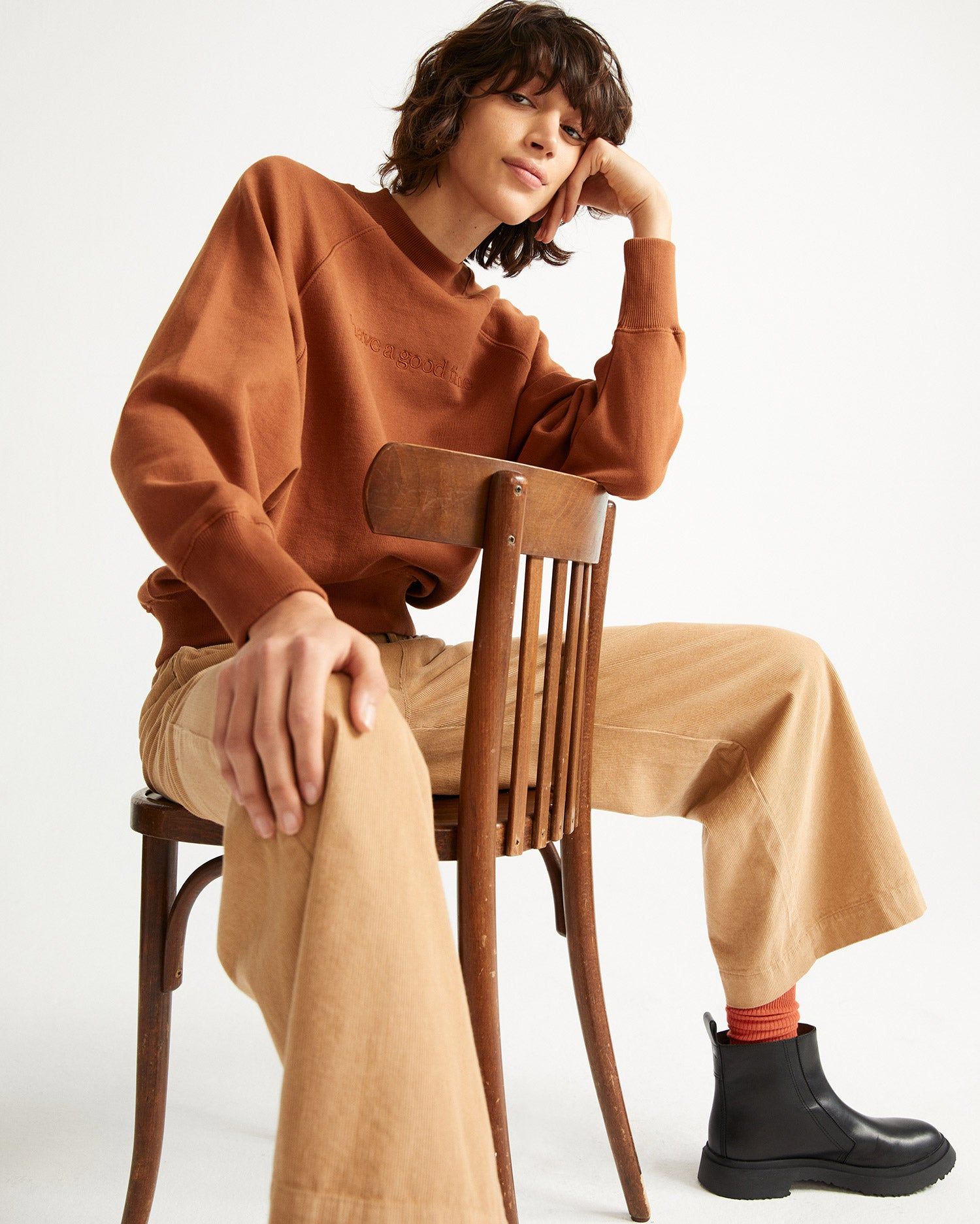 Pantalon large camel en coton bio - maia camel, Thinking Mu, photo 5