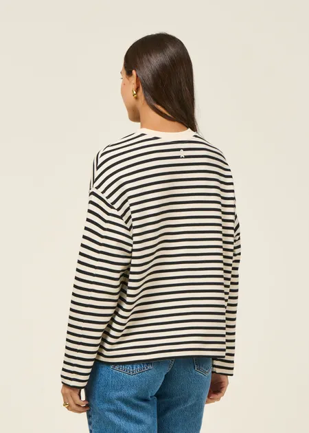 Sweat ample en coton bio | rayé noir et blanc "frankaa maarlen stripe undyed black", Armedangels, photo 3