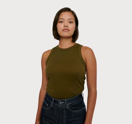 Débardeur olive côtelé en coton bio - rib-flex tank top olive