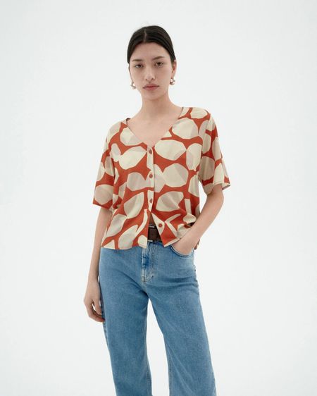 Blouse en ecovero | rouge "leaf light libelula blouse", Thinking Mu, photo 1