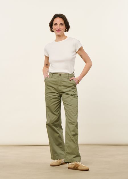 Pantalon droit en coton bio | vert "wendy herringbone pale green"