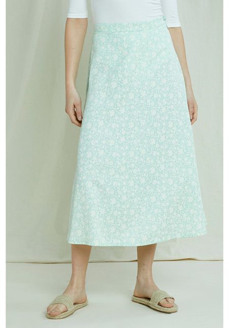Jupe midi verte à imprimés blancs en tencel - alison