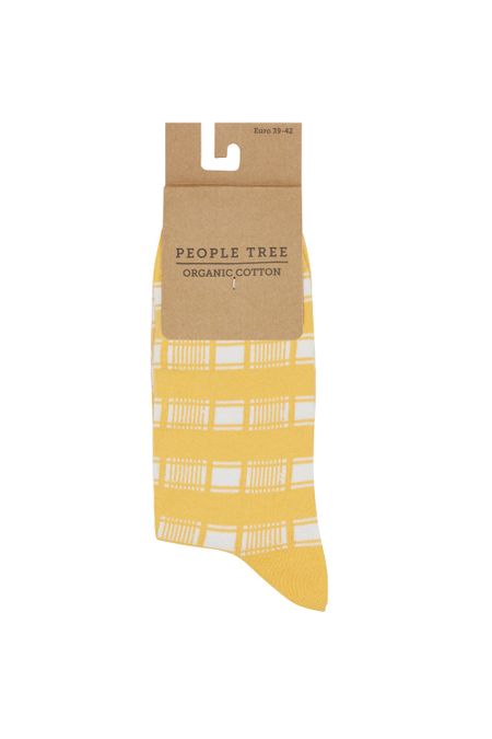 Chaussettes hautes jaunes à motifs en coton bio - checked socks