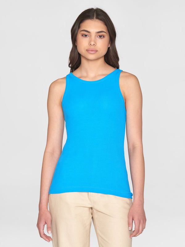 Débardeur côtelé en coton bio | bleu "racer rib top malibu blue", Knowledge Cotton Apparel, photo 1
