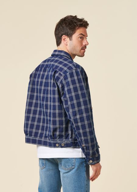 Veste denim en coton bio | bleu "dante ii indigo check jacket - blue" - Nudie Jeans