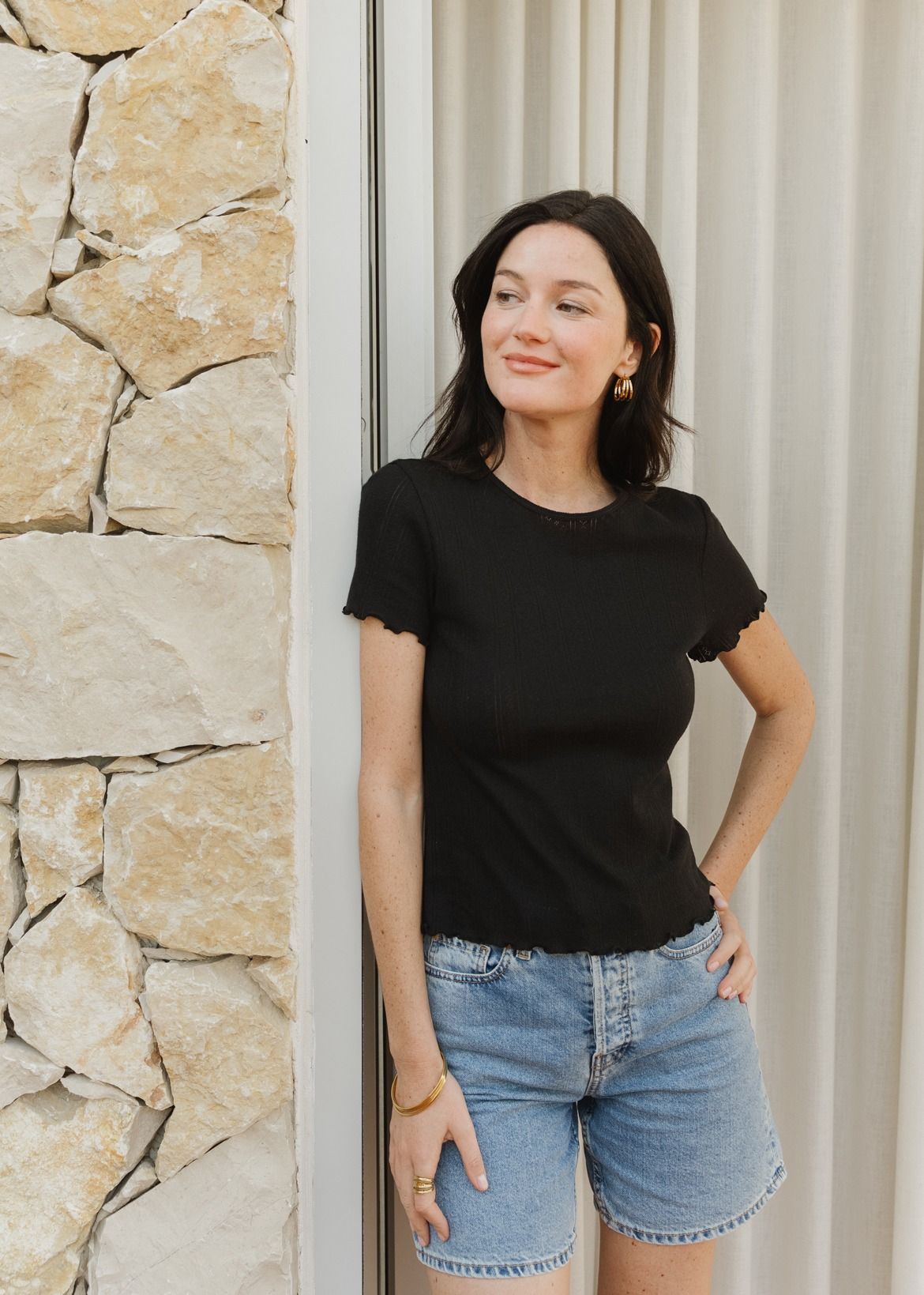 Upgecyceltes Pointelle-T-Shirt | schwarz, WeDressFair, Foto 5