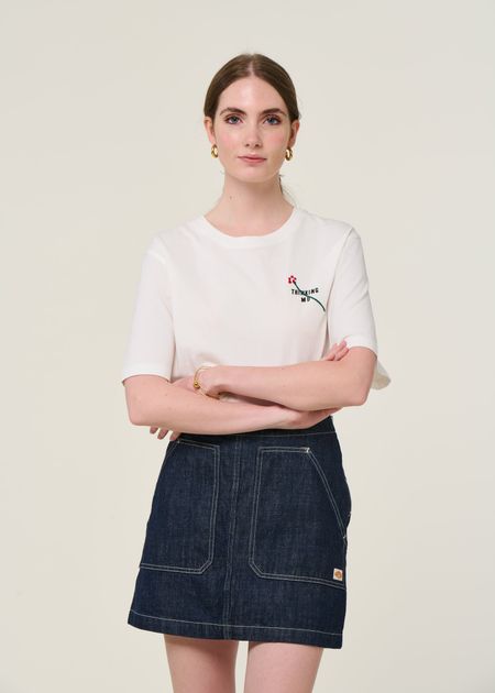 T-shirt brodé en coton biologique | blanc "flor tm lucia tee - white" - Thinking Mu