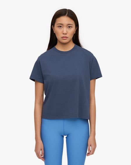 T-shirt en coton bio | bleu "organic boxy crop tee - petrol blue" - Colorful Standard