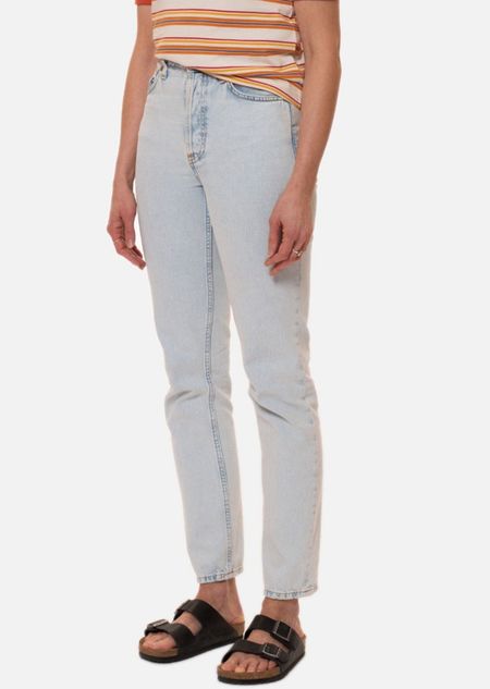 Jean mom bleu délavé en coton bio - breezy britt touch of blue, Nudie Jeans, photo 1