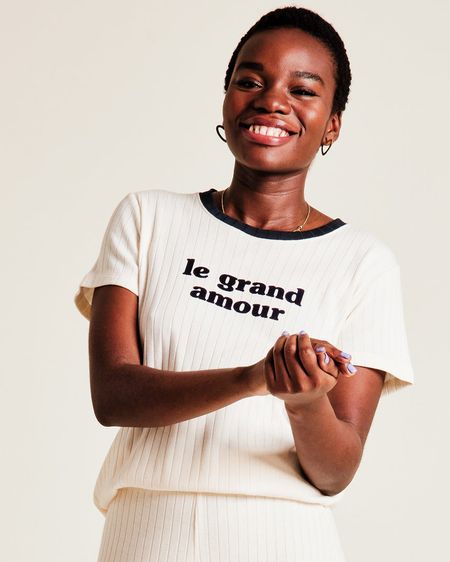 T-shirt côtelé en coton bio | crème "le grand amour femme crème"