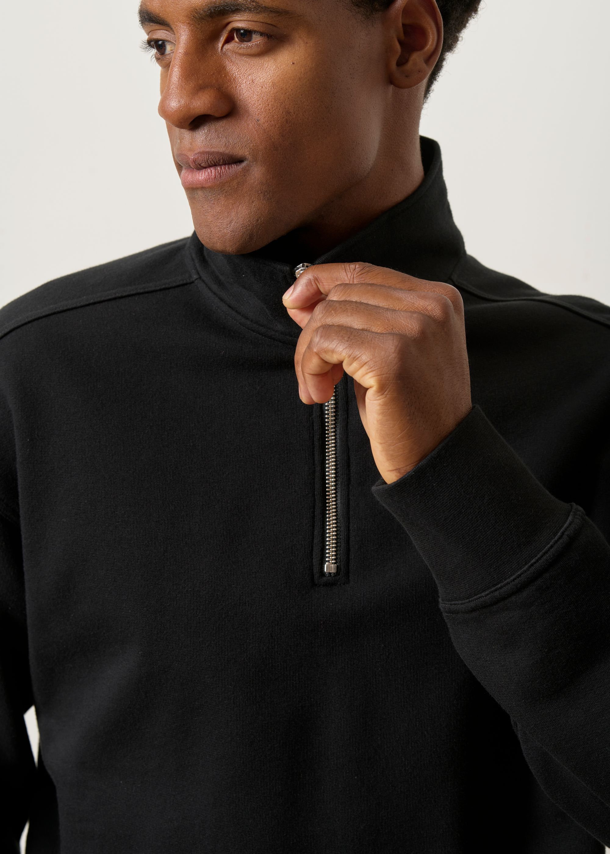 Sweat camionneur col zippé en coton bio | noir, WeDressFair, photo 2