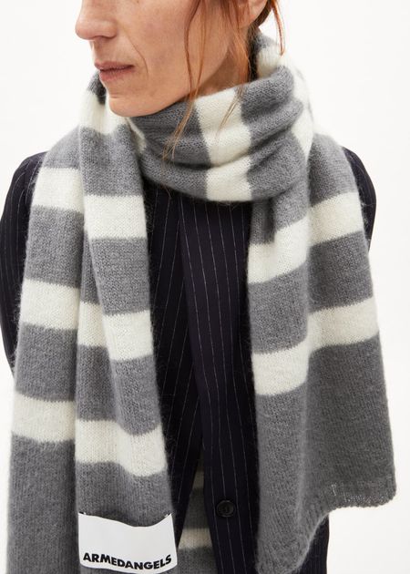 Schal aus Bio- und recycelter Wolle | Grau "yukinaa stripes - iron cast-oatmilk", Armedangels, Foto 3