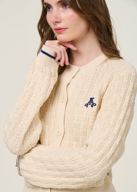 Gilet en coton bio | ecru "juliaanas structure - oatmilk" - Armedangels