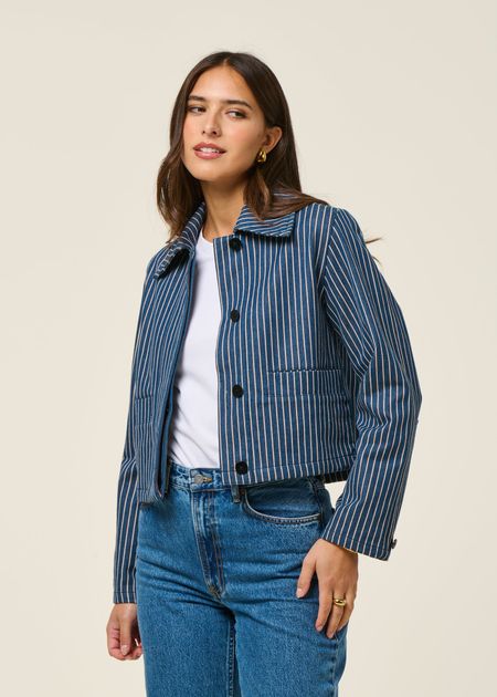 Veste en coton bio | rayé "railway stripes astrid jacket" - Thinking Mu