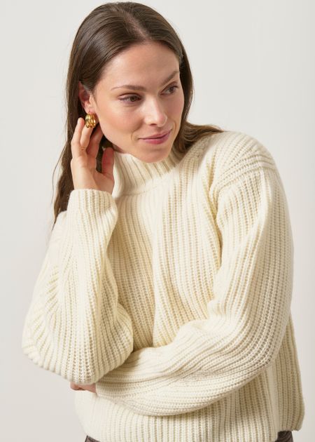 Pullover mit Stehkragen im Patentstrick aus zertifizierter Merinowolle | Ecru, WeDressFair, Foto 2