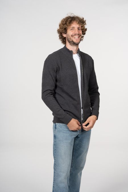 Gilet zippé gris en coton bio - field dark grey melange, Knowledge Cotton Apparel, photo 3