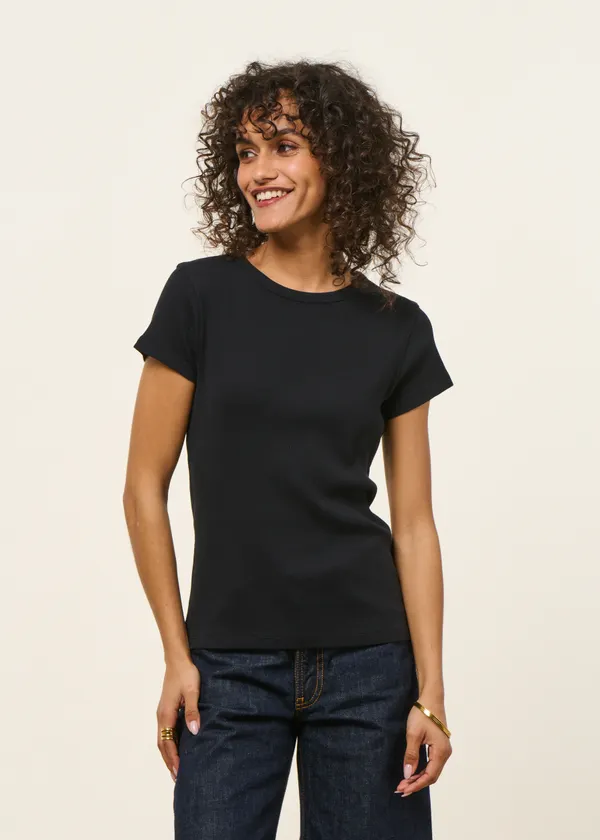 T-shirt manches courtes côtelé en coton bio | noir, WeDressFair