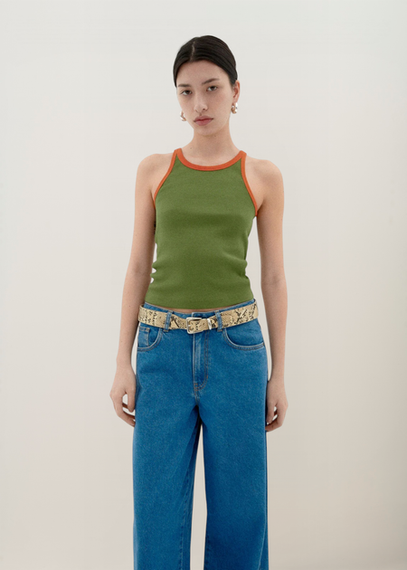 Débardeur en coton bio | vert "garden green pumpkin contrast harriet top" - Thinking Mu