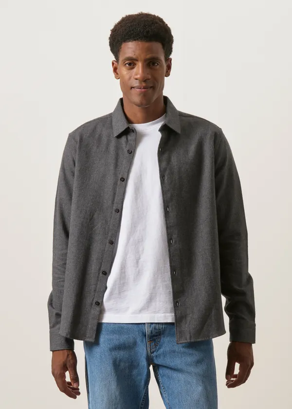 Chemise flannelle en coton bio | gris "dune regular flannel shirt - dark grey melange", Knowledge Cotton Apparel