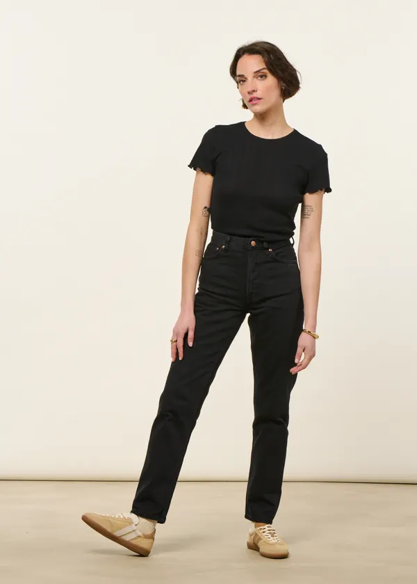 Jean mom en coton bio | noir "breezy britt aged black", Nudie Jeans