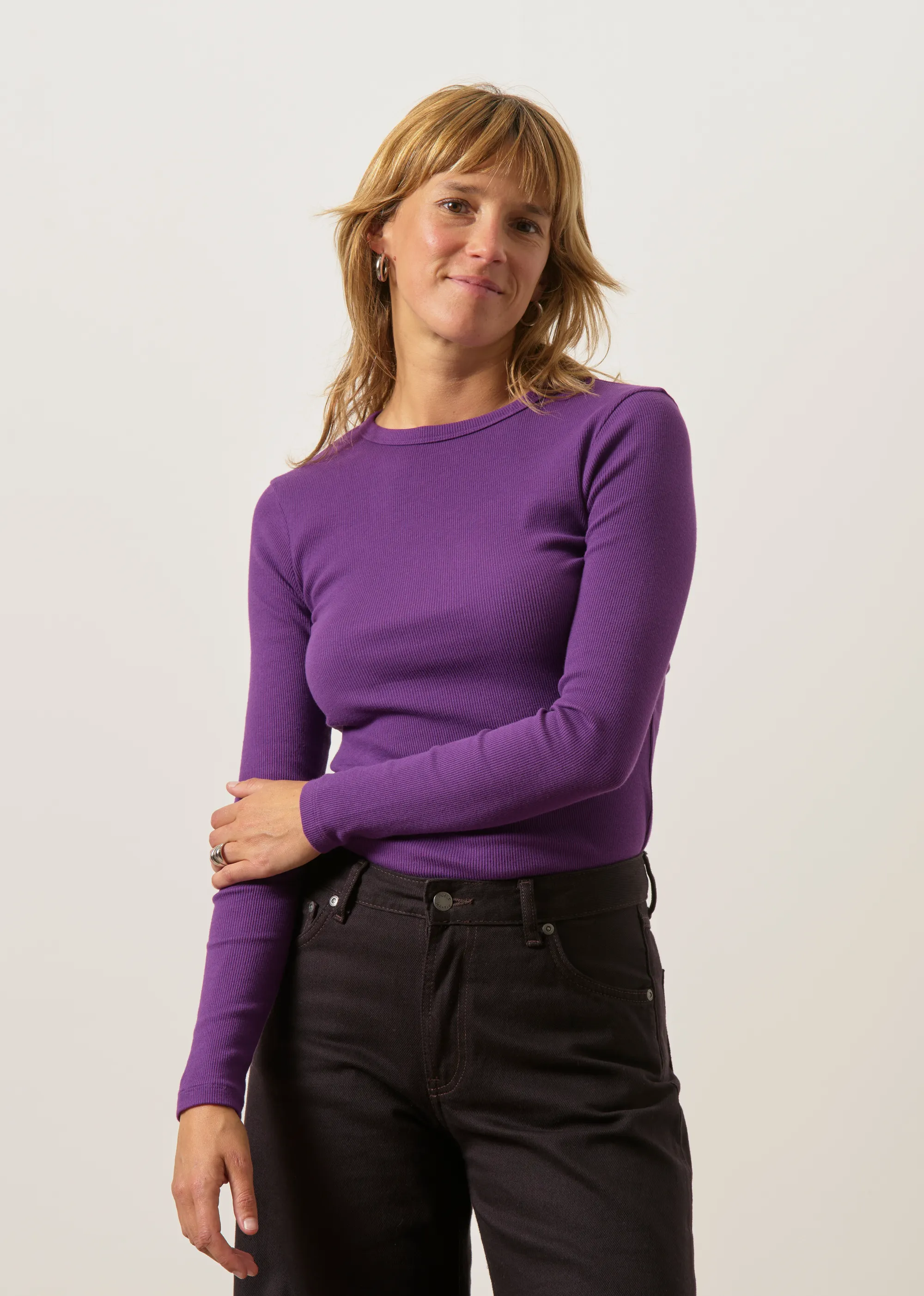 T-shirt manches longues côtelé en coton bio | violet, WeDressFair, photo 1