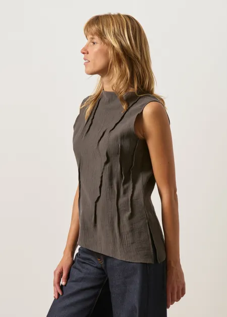 Top sans manches col montant en tencel, Jan'n June