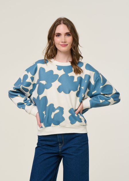 Sweat en polaire recyclée | bleu/blanc "scarlett fleur du lac" - émoi émoi