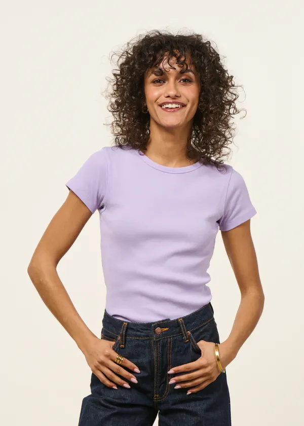 T-shirt manches courtes côtelé en coton bio | lilas, WeDressFair