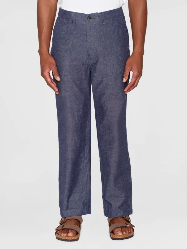 Pantalon léger ample en coton bio | bleu denim "flint wide slub yarn pants night sky", Knowledge Cotton Apparel