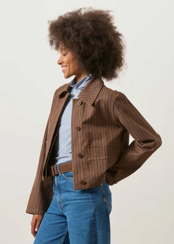 Veste en coton bio | marron "Albin stripes astrid jacket", Thinking Mu