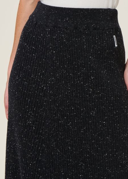 Langer Rippstrickrock aus Bio-Baumwolle und Wolle | Schwarz "hanaa tweed - black-oatmilk", Armedangels, Foto 7