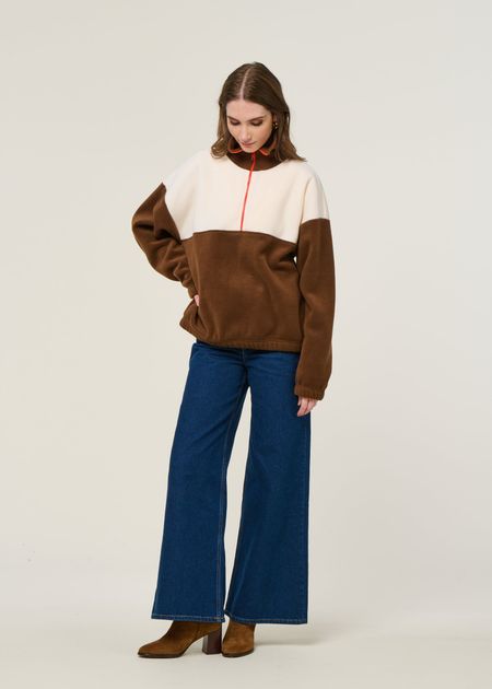 Fleece-Sweatshirt aus recyceltem Material | Ecru/Schokobraun "sven", émoi émoi, Foto 4