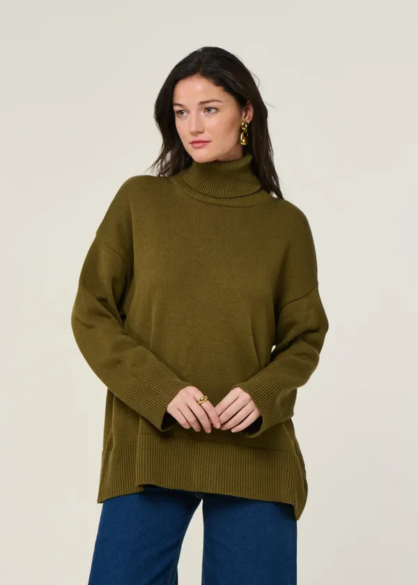 Pull col roulé en coton bio | vert "mua - woody olive", Jan'n June