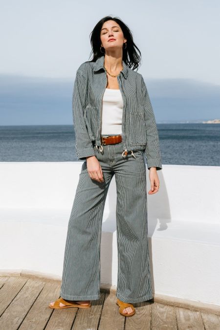 Pantalon rayé en coton bio | inez striped pants - blue/offwhite