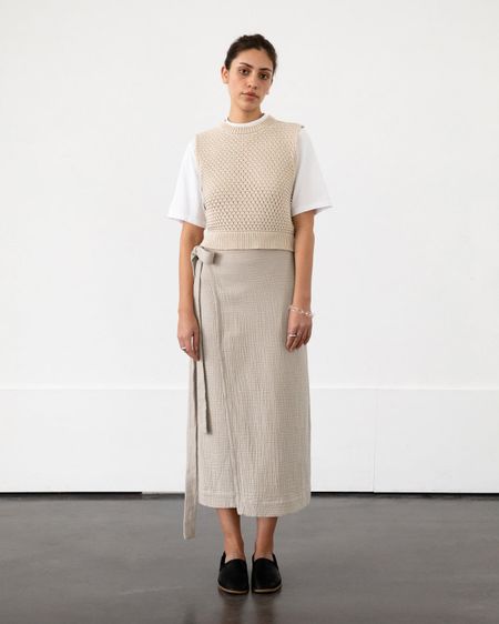 Wickelrock aus Bio-Baumwollgaze | Ecru "wrap skirt - washed sand", Rotholz, Foto 1