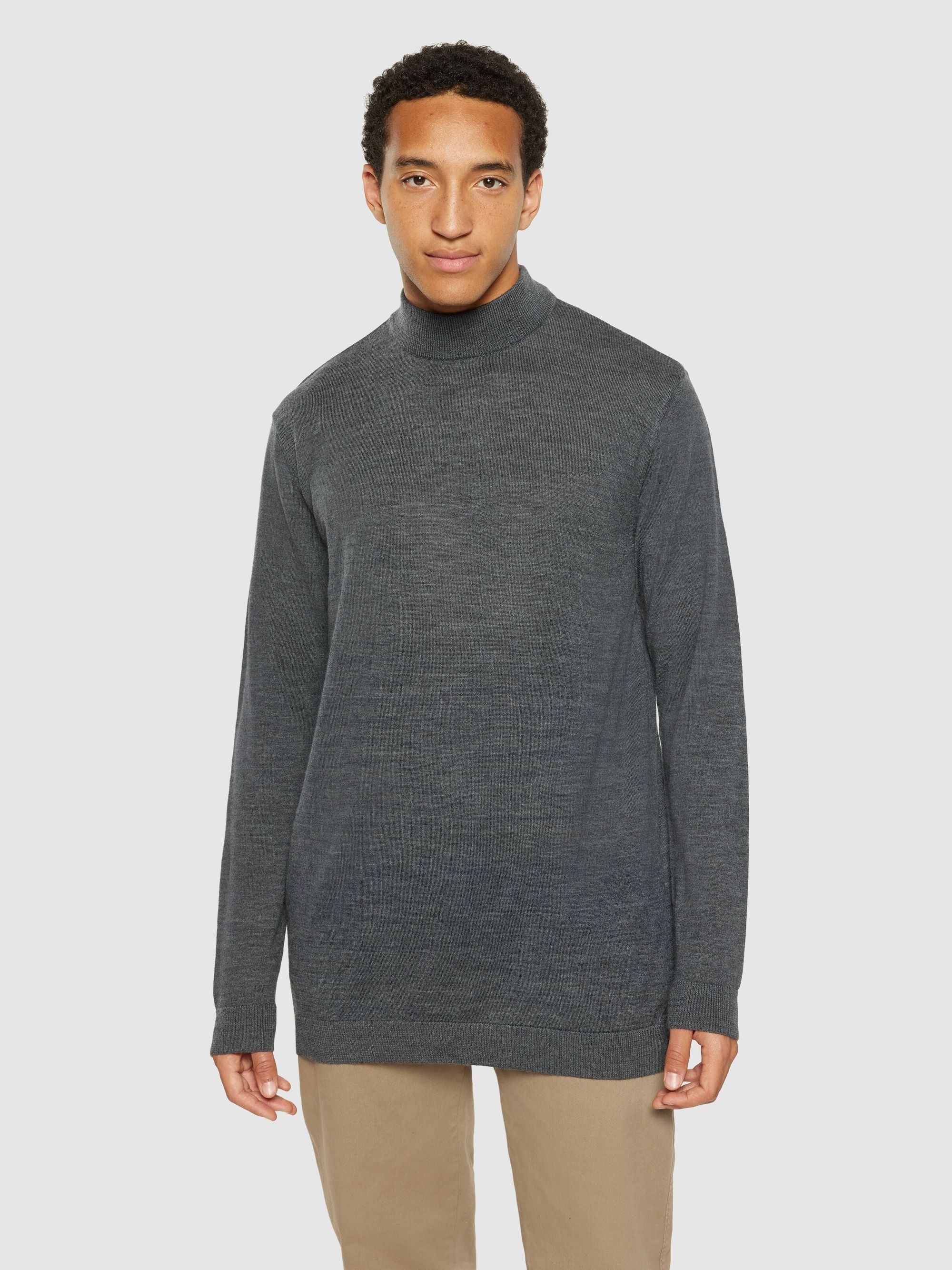 Pullover mit Stehkragen aus zertifizierter Merinowolle | Dunkelgrau "merino mock neck dark grey melange", Knowledge Cotton Apparel, Foto 1