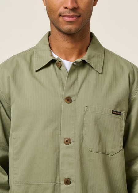 Veste en coton bio | vert "buddy chore jacket herringbone - pale green" - Nudie Jeans