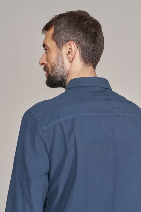 Chemise droite en coton bio, tencel et lin | marine "simon shirt - tencel linen cold navy" - About Companions