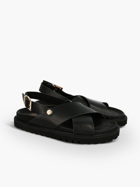 Sandales en cuir certifié | noir "melen embossed leather dark" - Genuins