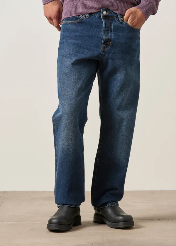 Jean droit large en coton bio | bleu foncé "Roy 15 oz. vintage worn", Kings of Indigo