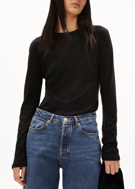 T-shirt manches longues en tencel® et laine bio | noir "maiaa luannaa - black"