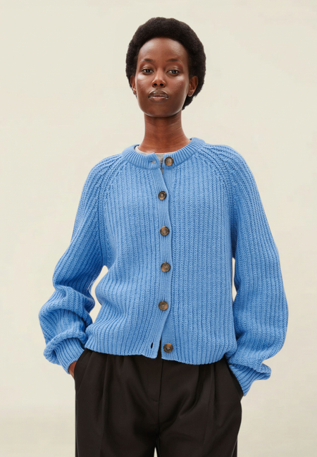 Gilet en laine et coton bio | bleu "Rib knit cardigan | skylight" - Armedangels